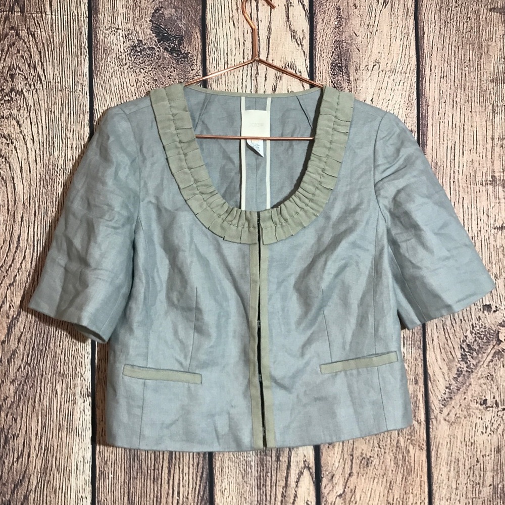 J Crew Jacket 8 Linen Gray Shirt Sleeve